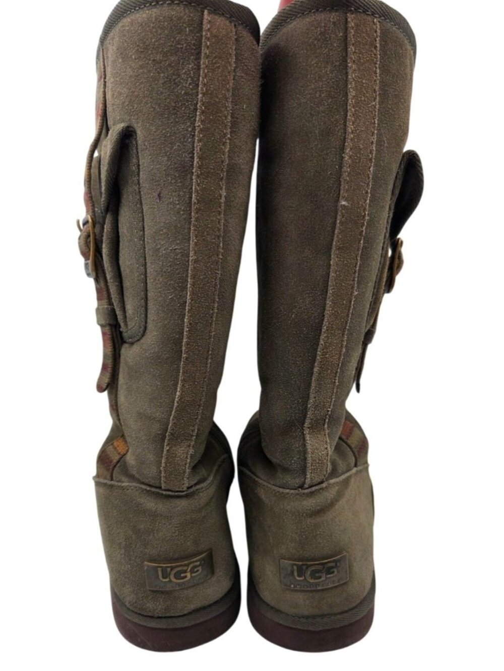 Ugg Womens Tall Olive Green Suede Utility Retro Y2K Cargo Boots 1895 Fur Lined - Picture 3 of 7